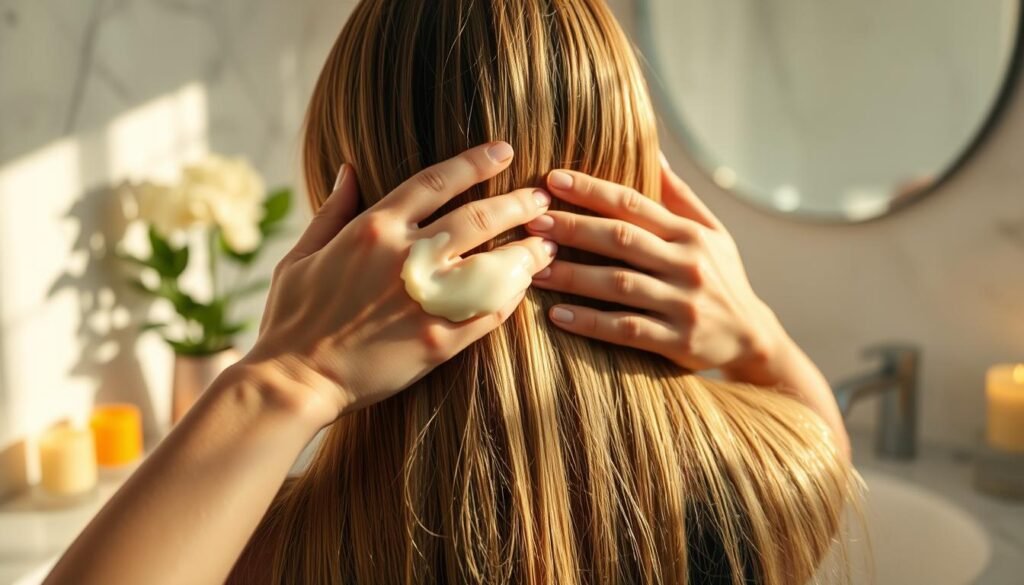 Applying hair mask