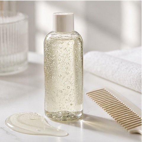 Clarifying shampoo product category image with comb and cleanser texture