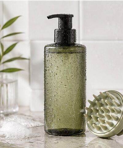Anti-dandruff shampoo product category image with scalp brush
