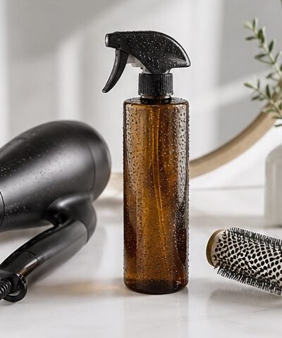 Heat protectant spray product category image with blow dryer and brush