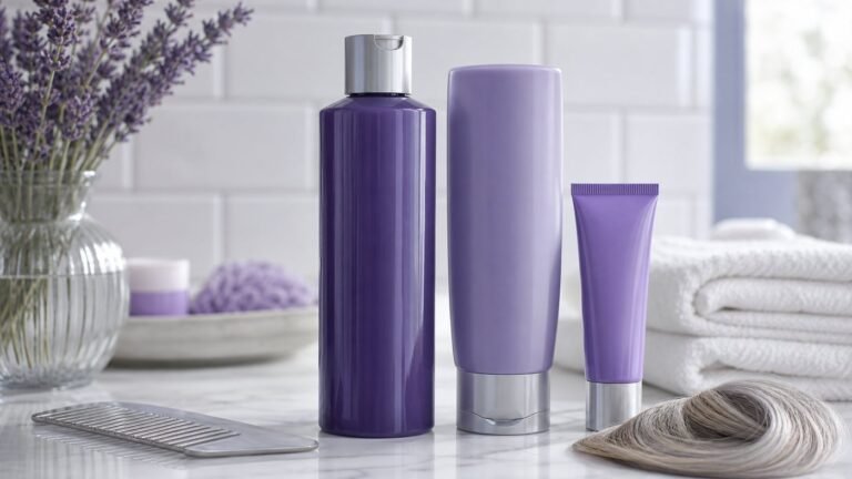 Purple shampoo products for gray blonde and silver hair care