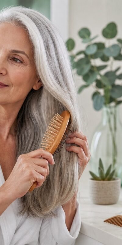 Unbranded hair care routine with satin pillowcase and gentle brush